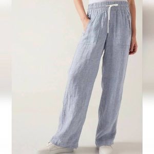 Athleta Linen Wide Leg Pant Chambray Blue, Size 12